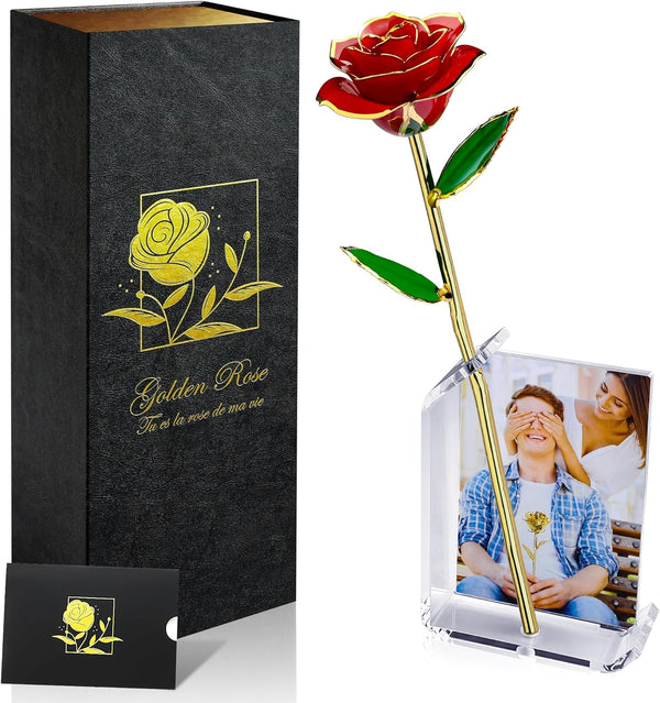 Red Rose Real Fresh Roses Dipped in 24k Gold, Forever Preserved Roses Romantic Gifts for Women in Valentines Anniversary Wedding Birthday Mothers Day